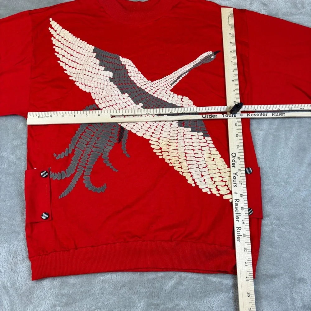 Vintage Crane Sweatshirt Womens Large Red Japanese Style Pullover Puff Print 80s - Picture 5 of 7
